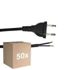 Voordeelpak 50x Noxion Euro Voedingskabel Zwart - C7 Europlug + Open uiteinden - 2m - 2 pole 0,75mm2